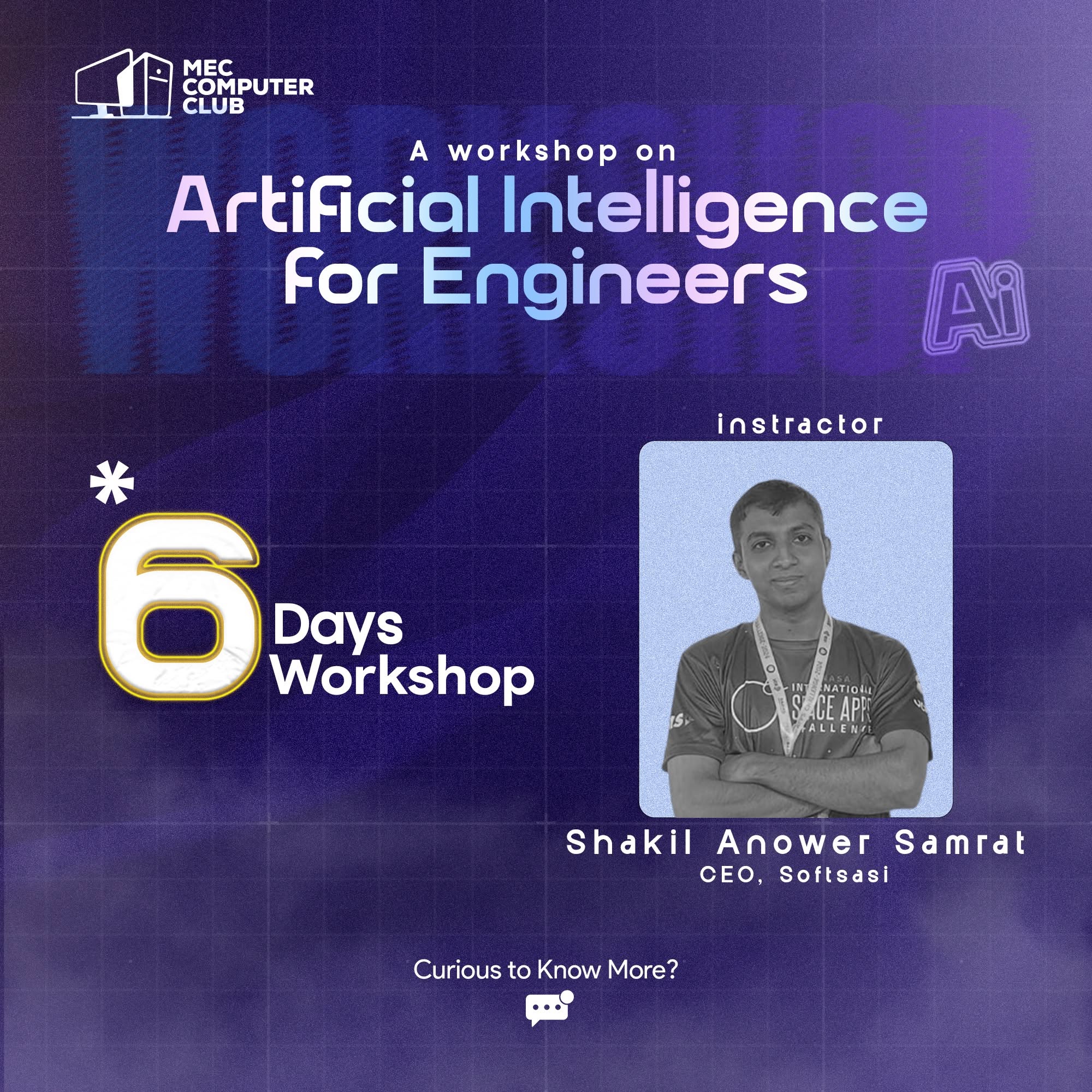 Bootcamp 1 promotional poster for Artificial Intelligence for Engineers 6-day workshop